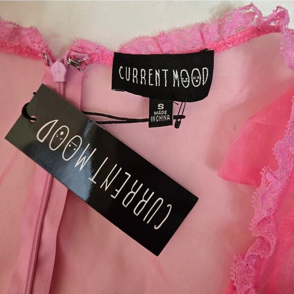 NEW Dolls Kill pink sheer lace kawaii‎ Pretty Imperfect tiered maxi dress gown S - Picture 5 of 10